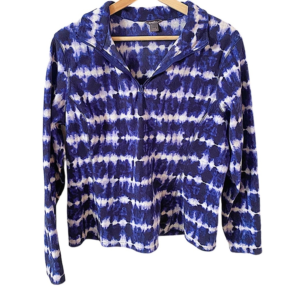 Eddie Bauer Blue and White Tie-Dye Fleece Quarter Zip Spring Jacket Size L